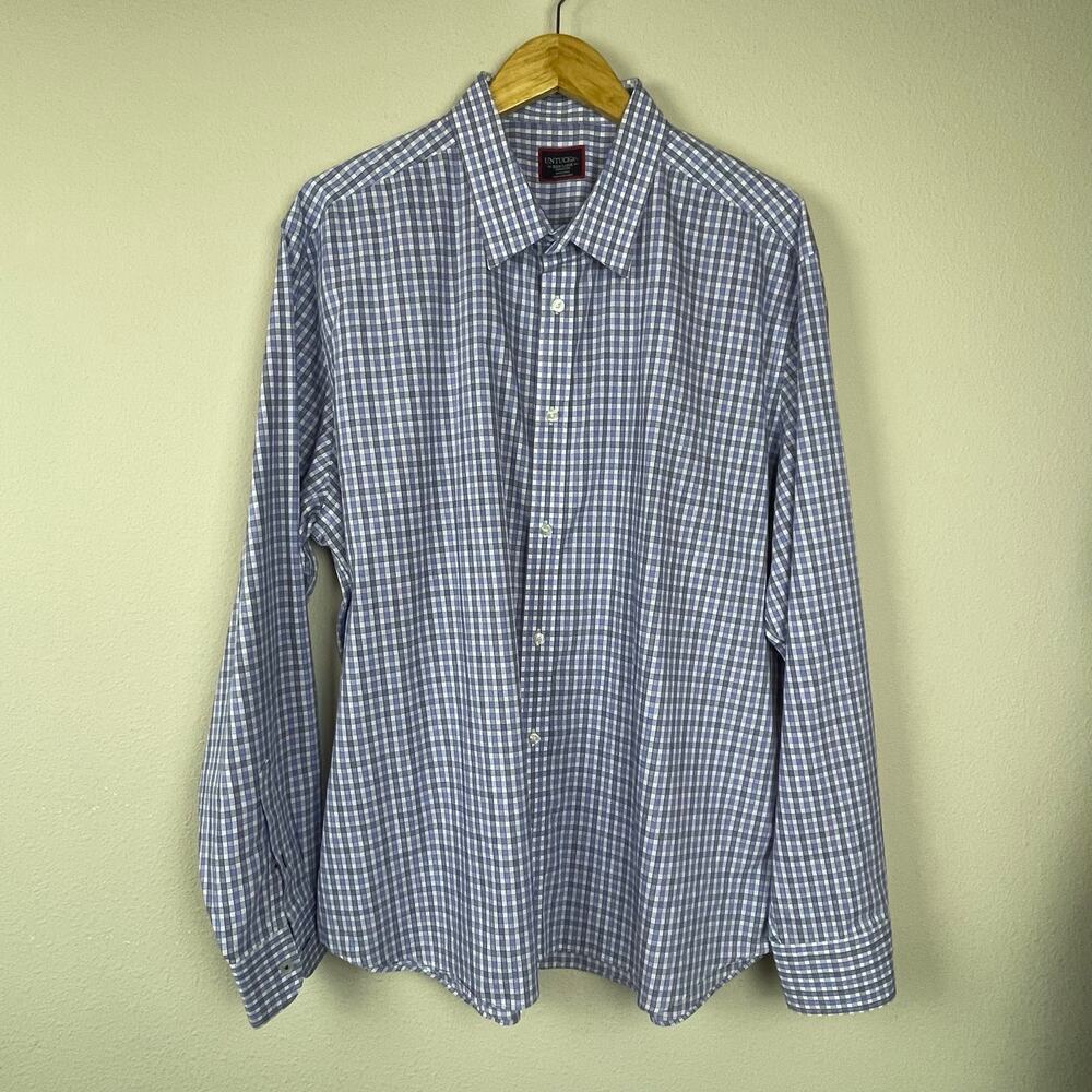 Untuckit Men's 3XL Blue White Wrinkle-Free Cotton Button-Up Shirt – Long Sleeve
